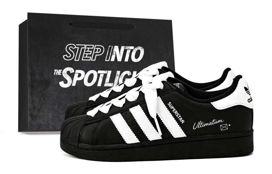 Adidas Originals Superstar 2 Skateboard Shoes Unisex Low Top Black & White Black Shopping Bag