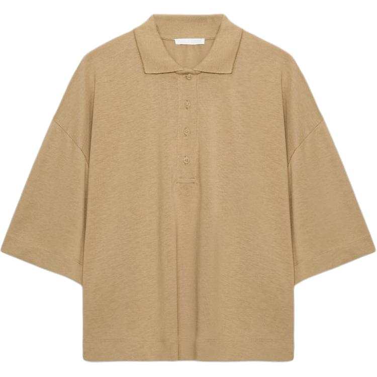 ZARA Polo Shirts Women's Tan Lapel