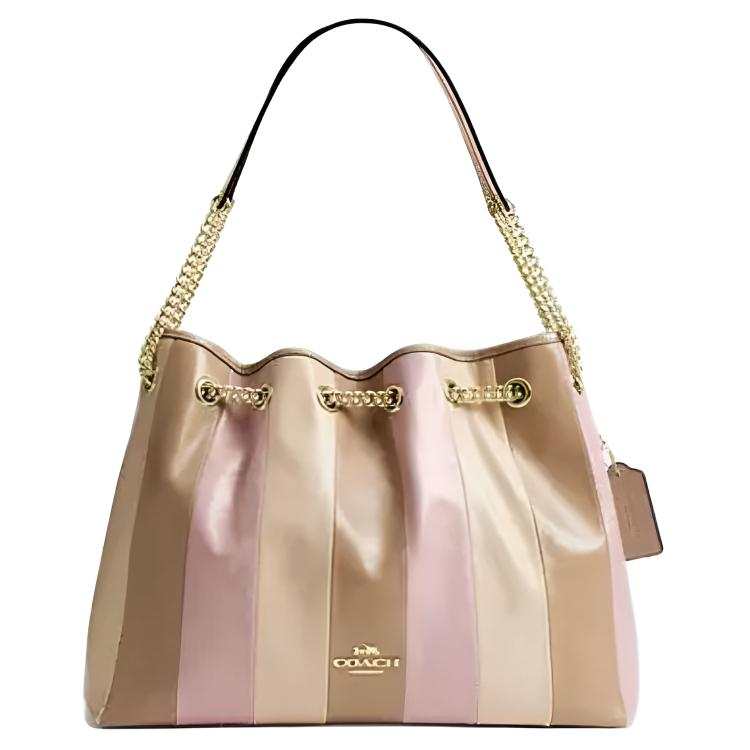 COACH Leather Shoulder Bag Large Women's Gold & Taupe