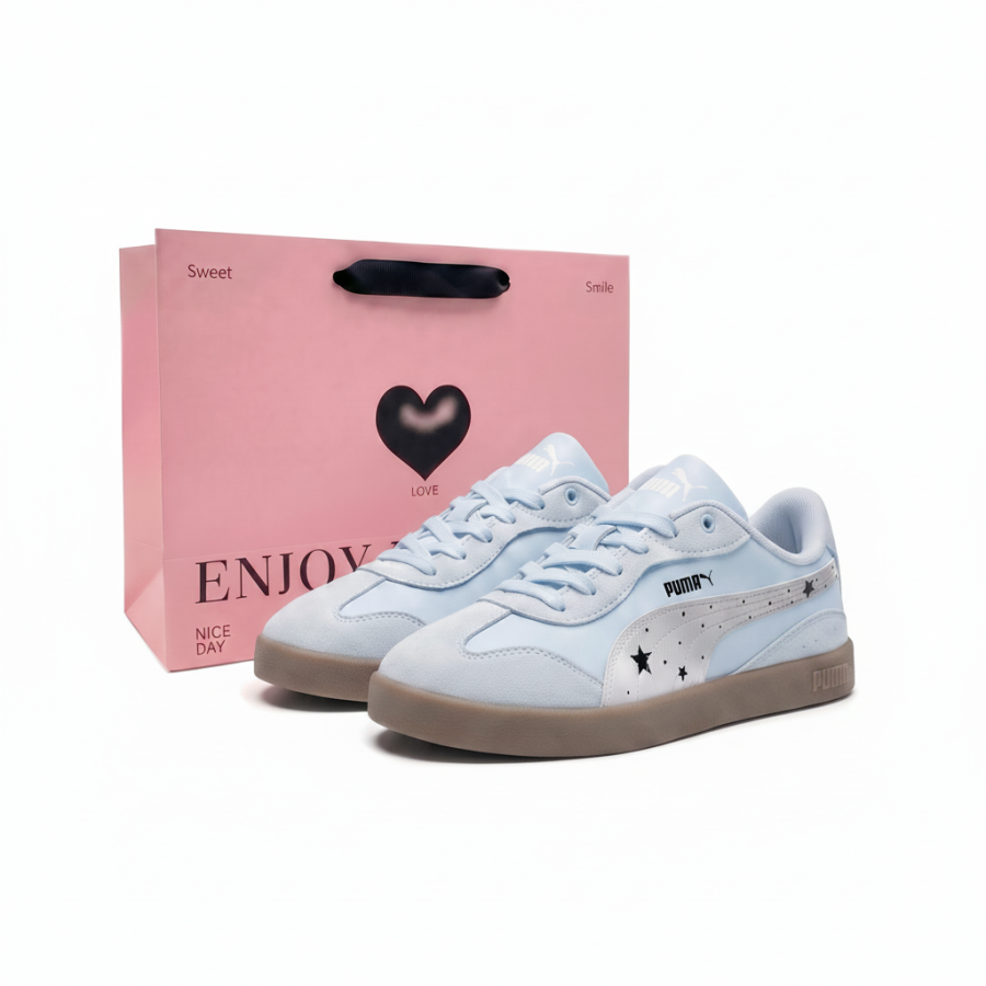 PUMA Club German Army Trainers Unisex Low Top Light Blue Silver