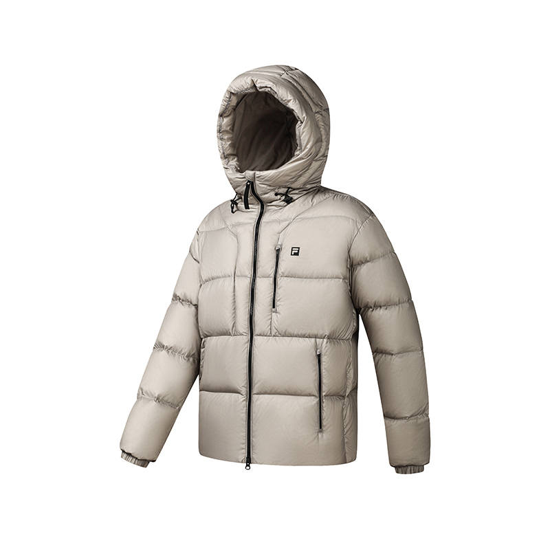 FILA Down Jackets Men's Hazy Gray Brown Hooded Non Detachable Thickened Straight Fit