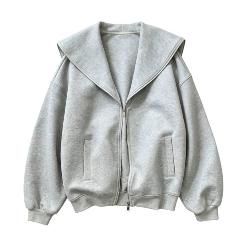 CPAURA Sweatshirts Women's Gray Navy Collar Moderate Straight Fit