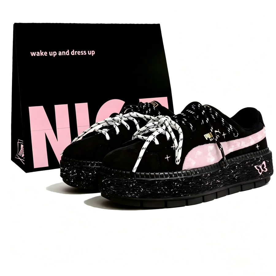 PUMA Platform Trace Skateboard Shoes Women's Low Top Black Pink