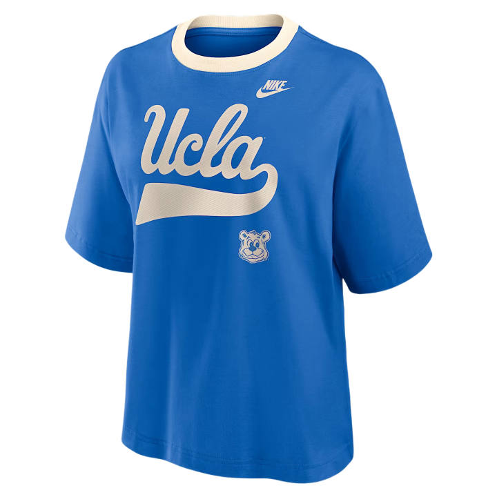 Nike Nike College T Shirts Women's Signal Blue/Natural Crew Neck Moderate