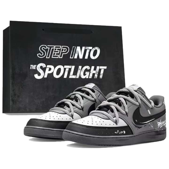 Nike Nike Court Vision Skateboard Shoes Unisex Low Top Black White Gray Graffiti Color Block