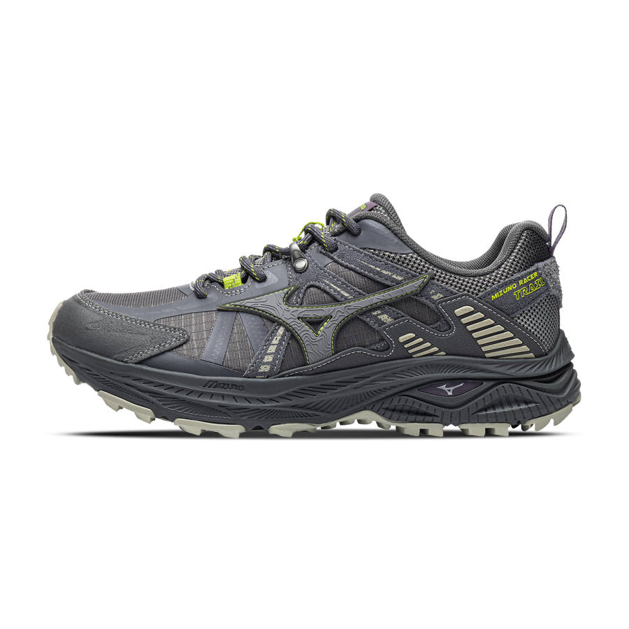 Mizuno Racer Trail Running Shoes Unisex Low Top Gray Pinstripe/Black/Carbon Gray
