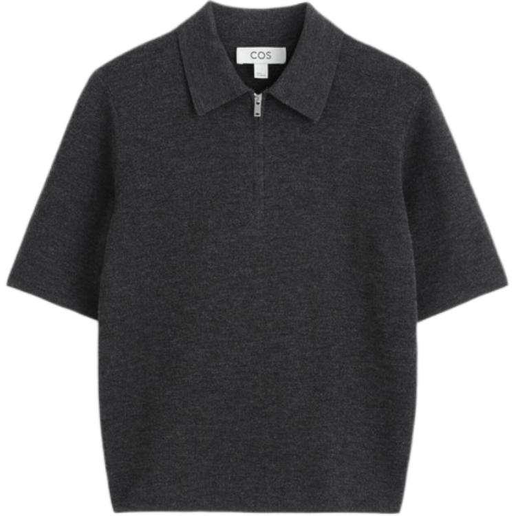 COS Polo Shirts Women's Charcoal Black Lapel Moderate Straight Fit