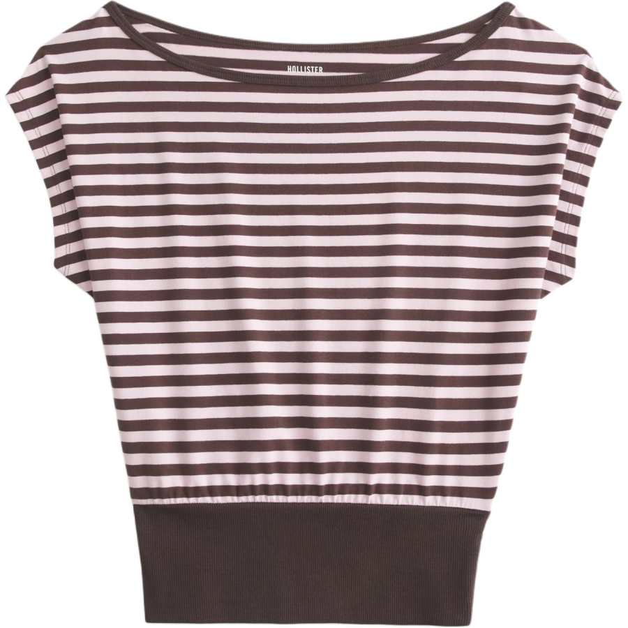 Hollister/ T Shirts Women's Light Pink Stripes/Brown Asymmetrical Collar