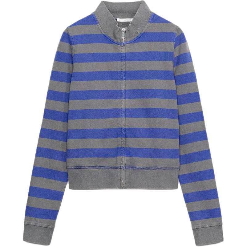 ZARA Sweatshirts Women's Stripes Stand Collar Moderate Straight Fit