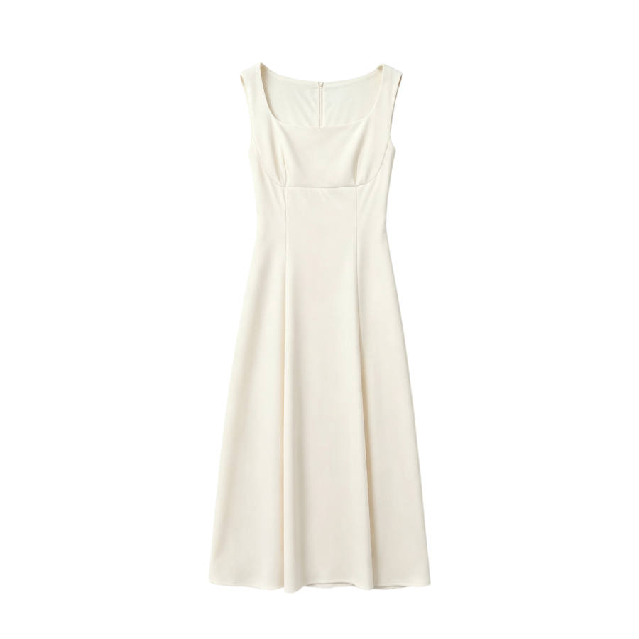 TUSHIFEI Sleeveless Dresses Women's Square Collar Moderate Long Skirt A Line Skirt
