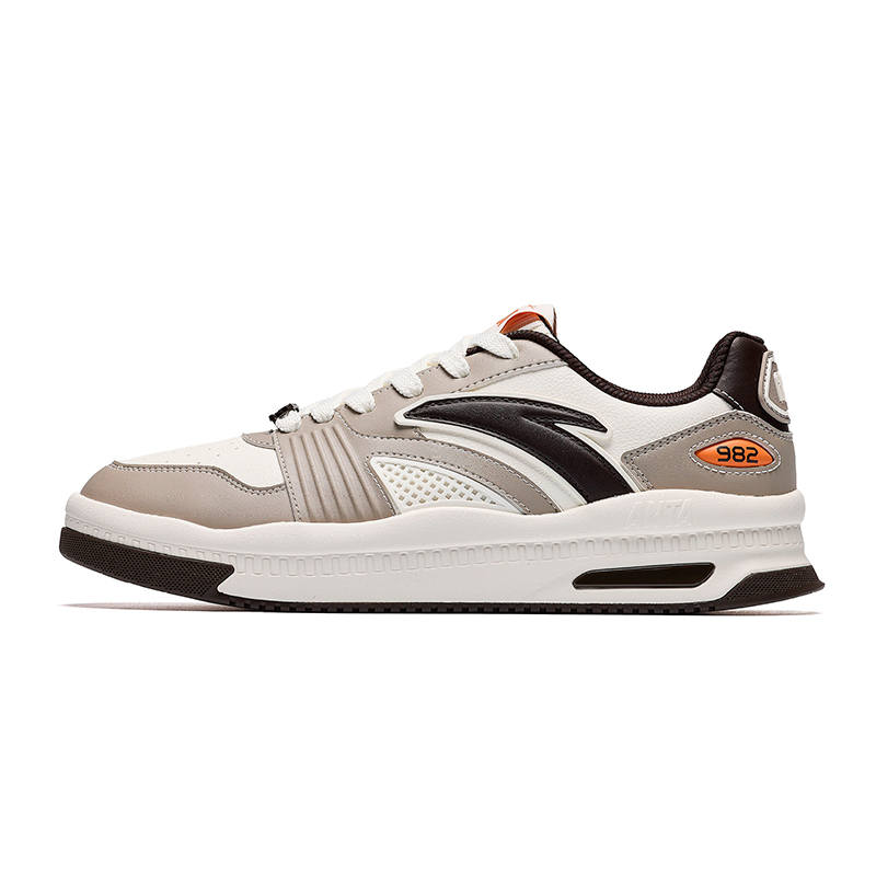 ANTA 982 Skateboard Shoes Men's Low Top Pine Smoke Gray/Ivory White/Ink Brown