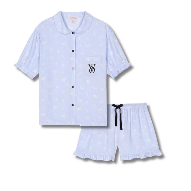Victoria's Secret Pajama Set Women's Bubbles Milk Blue