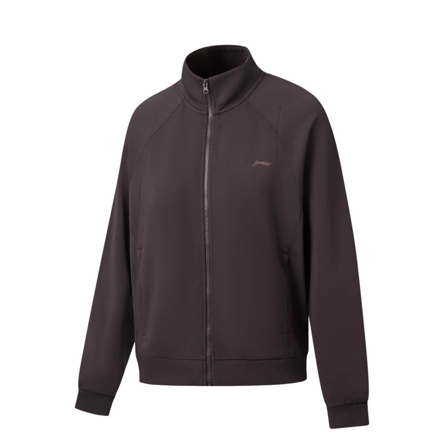 Li-Ning Li Ning Fitness Series Sweatshirts Women's Mysterious Chocolate Umber Stand Collar Moderate Straight Fit