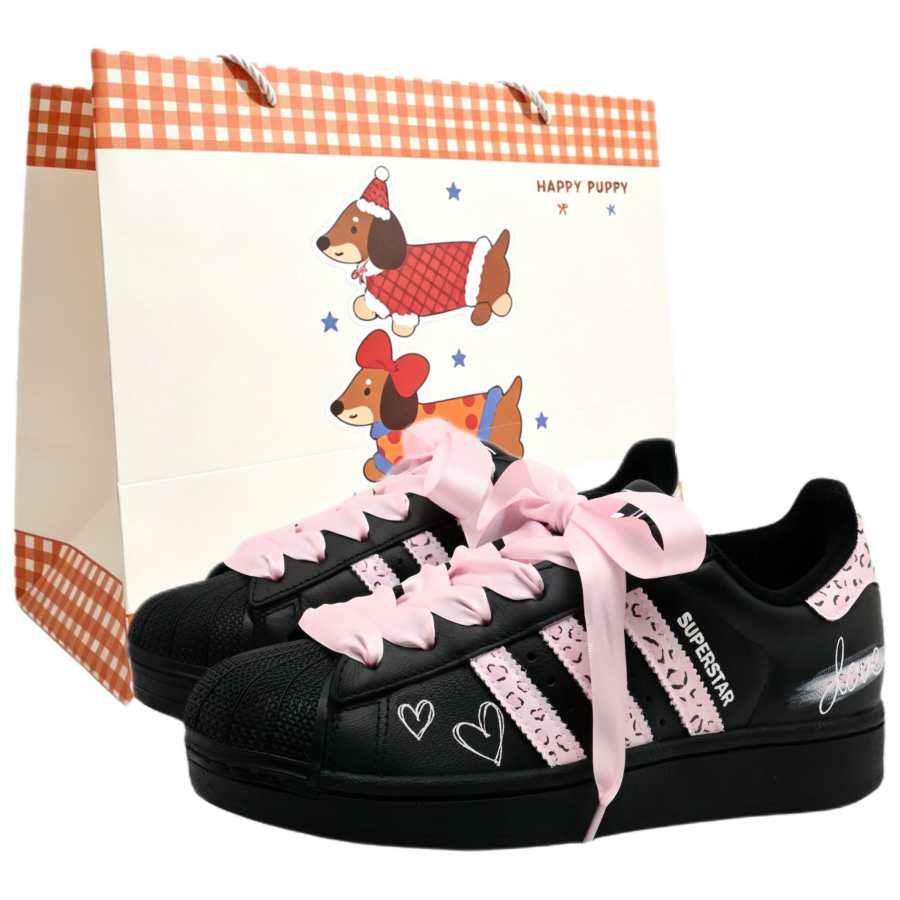 Adidas Originals Superstar 2 Skateboard Shoes Unisex Low Top Black Pink Color Block