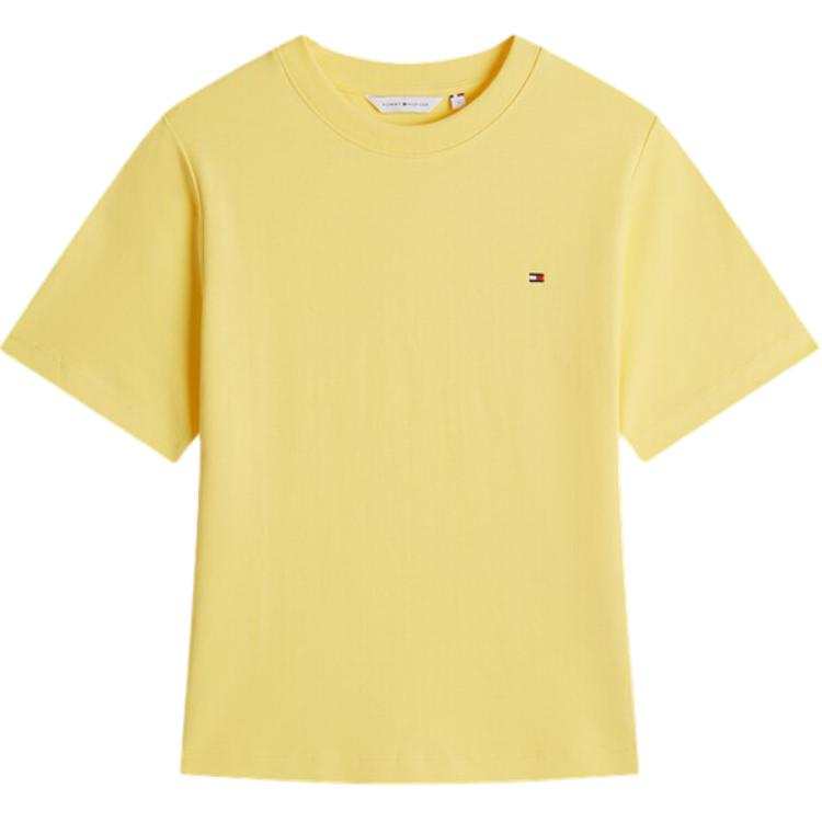 Tommy Hilfiger T Shirts Women's Apricot Yellow ZF0 Crew Neck Moderate Straight Fit