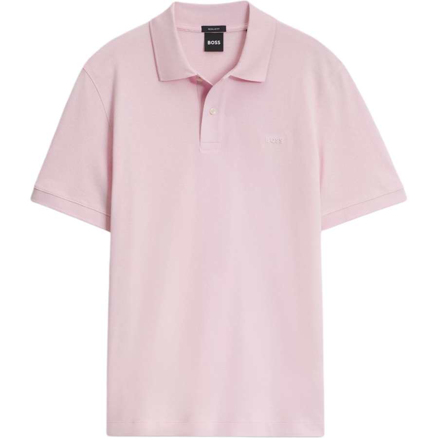 HUGO BOSS Polo Shirts Men's Light Pink Polo Collar Moderate Straight Fit