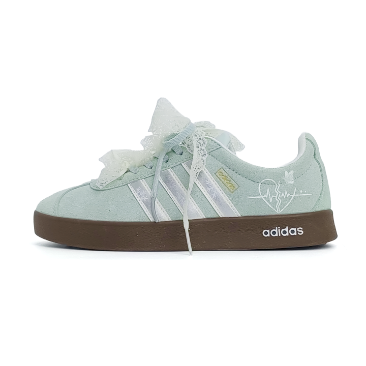 Adidas Adidas Vl Court Classic Skateboard Shoes Unisex Low Top Light Green White Brown Multicolor