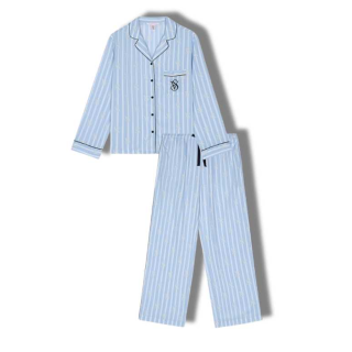 Victoria's Secret Pajama Set Dense Texture Lightweight Smooth And Sleek Women's Blue White Stripes