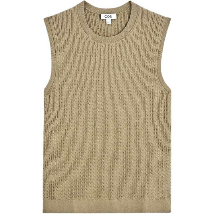 COS Tank Tops Men's Beige Yellow Crew Neck Moderate Straight Fit