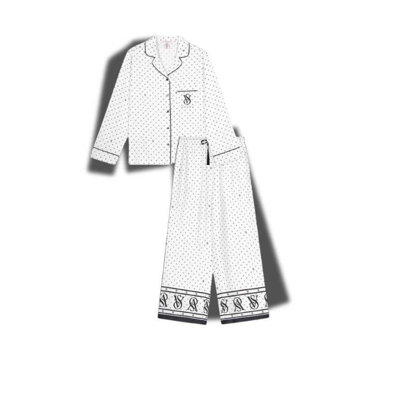 Victoria's Secret Pajama Set Lightweight Smooth And Sleek Shiny Satin Women's Gift Box Set Included White Polka Dot
