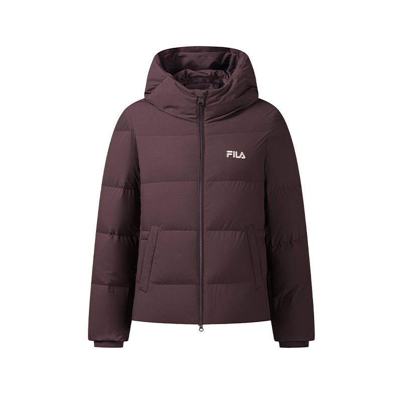 FILA Down Jackets Women's Chocolate Brown Hooded Non Detachable Moderate Nipped In Waist