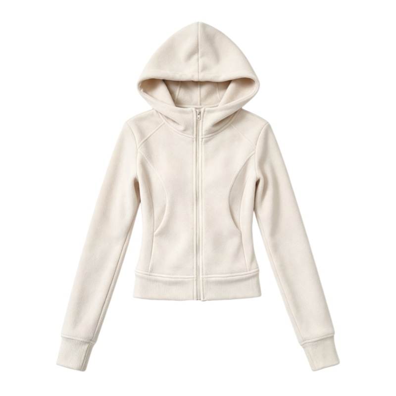 CPAURA Sweatshirts Women's Milk White Hooded Non Detachable Thickened Nipped In Waist