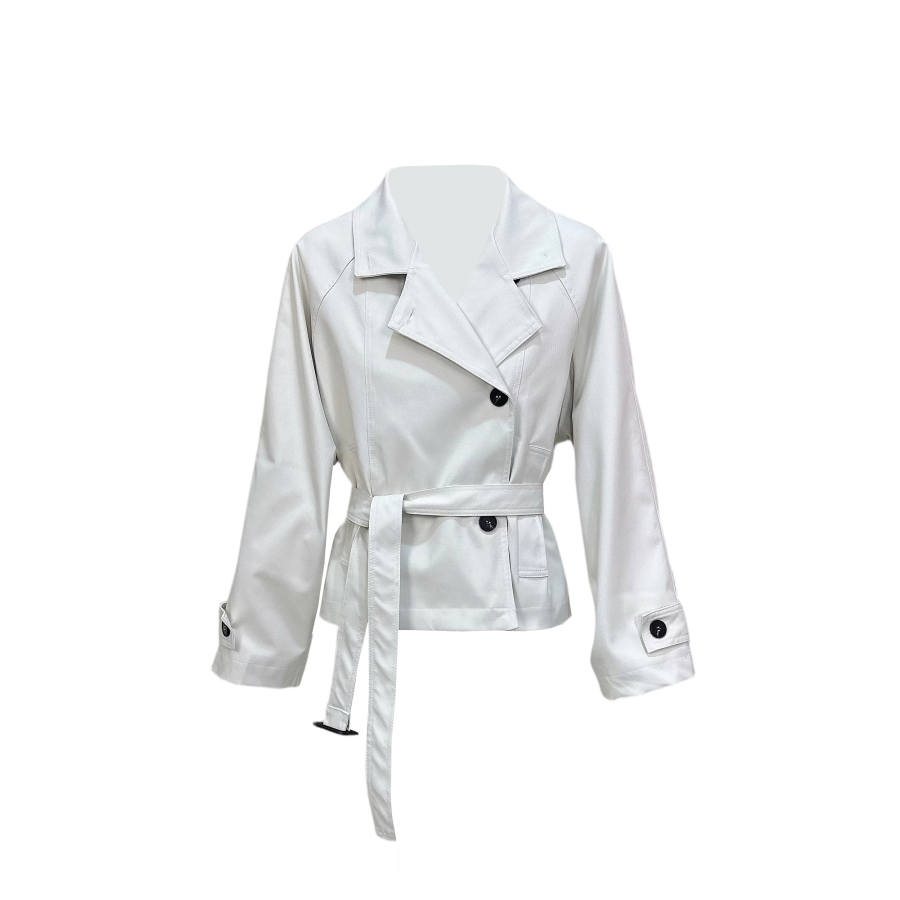 TUSHIFEI Trench Coats Women's Beige Stand Collar Moderate Nipped In Waist