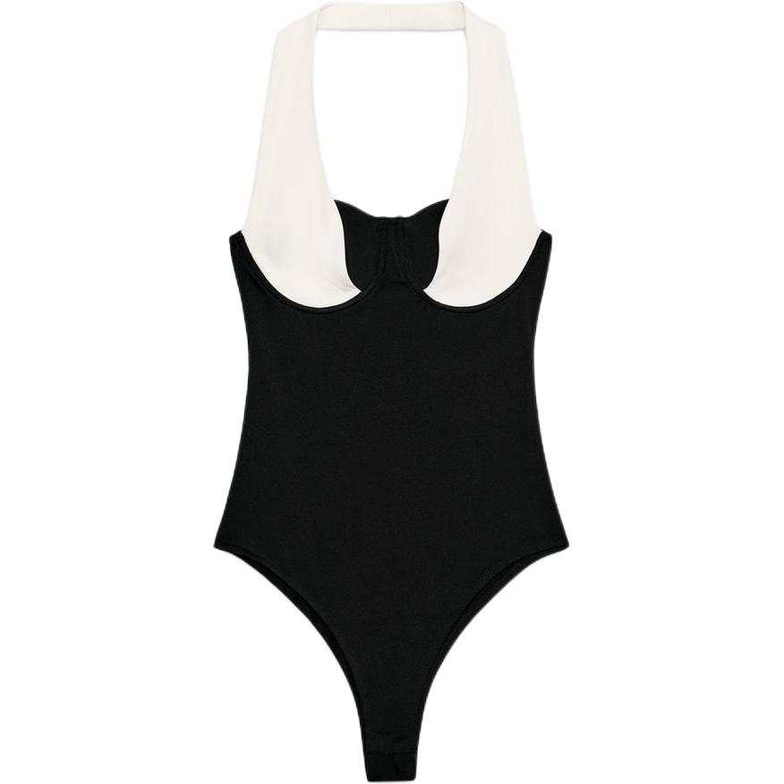 ZARA Bodysuits Women's White/Black Halter