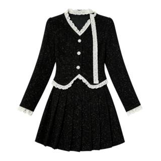 CPAURA Two Piece Skirt Sets Women's V Neck Moderate Short Skirt