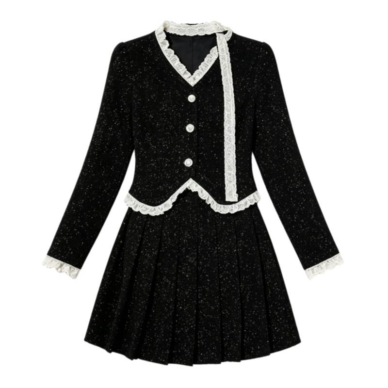 CPAURA Two Piece Skirt Sets Women's V Neck Moderate Short Skirt