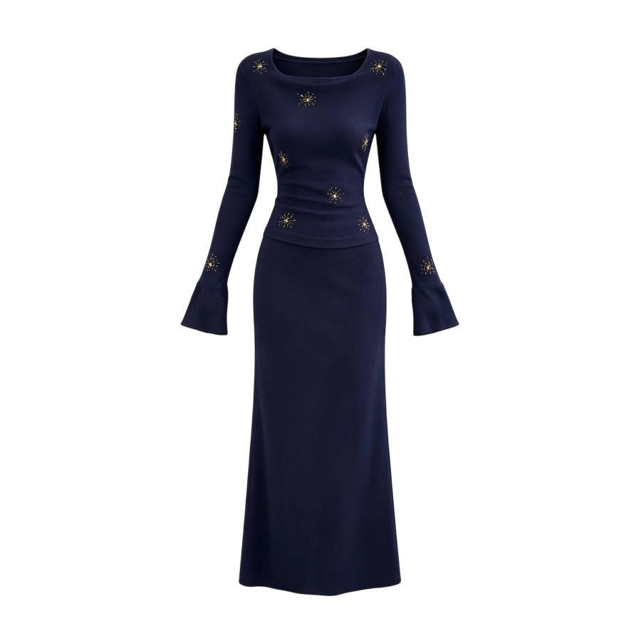 TUSHIFEI Two Piece Skirt Sets Women's Draped Neckline Moderate Long Skirt