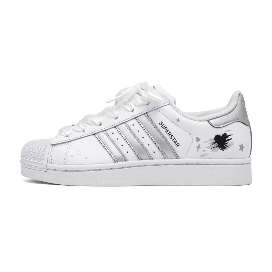 Adidas Originals SUPERSTAR Skateboard Shoes Women's Low Top White Silver Black