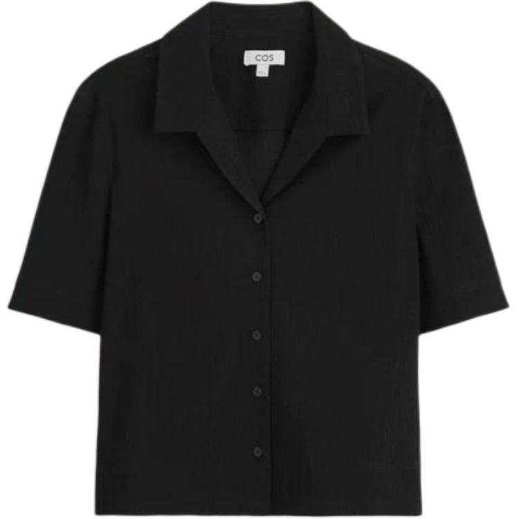 COS Shirts Women's Black Cuban Collar Moderate Straight Fit