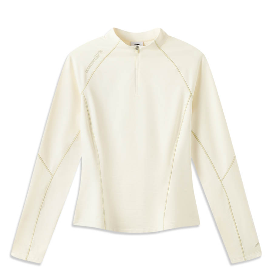 Li-Ning Li Ning Outdoor CF Tracing T Shirts Women's Ecru Stand Collar Moderate Nipped In Waist