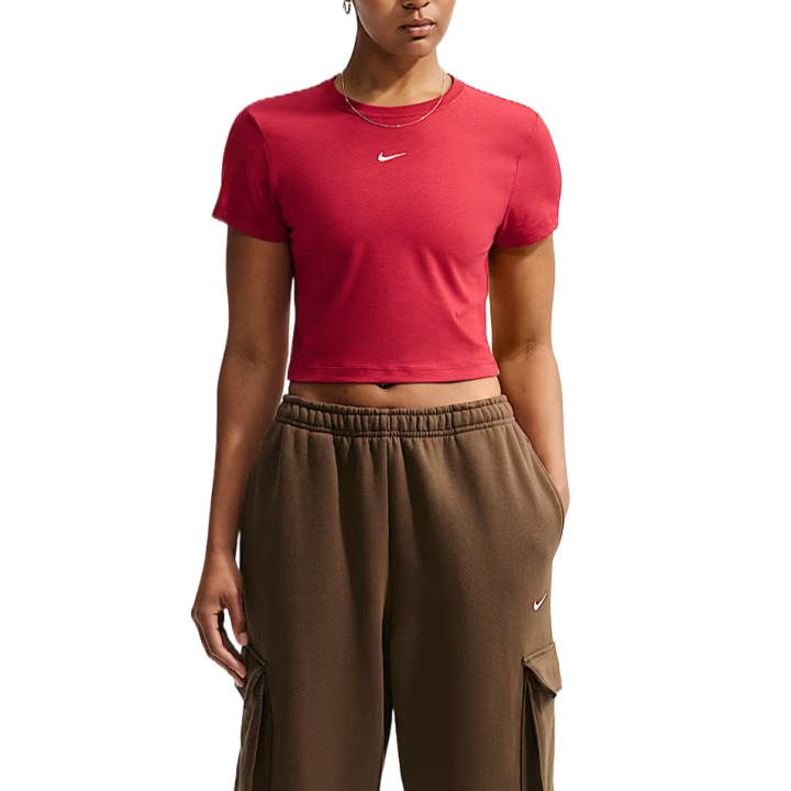 Nike Nike Sportswear T Shirts Women's Bright Red/Sail White Crew Neck Moderate