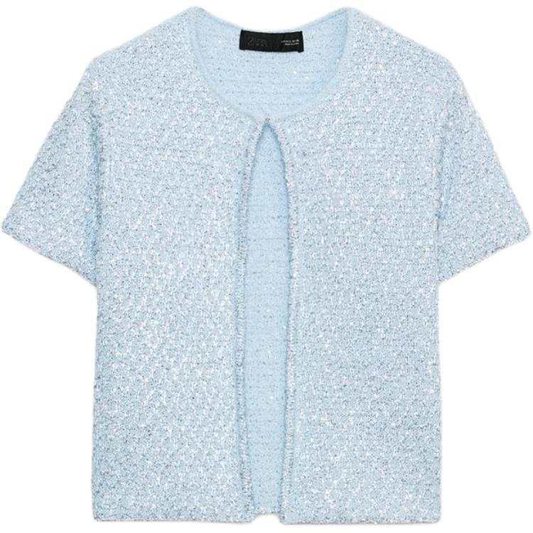 ZARA Knitwear Women's Light Blue Crew Neck Moderate