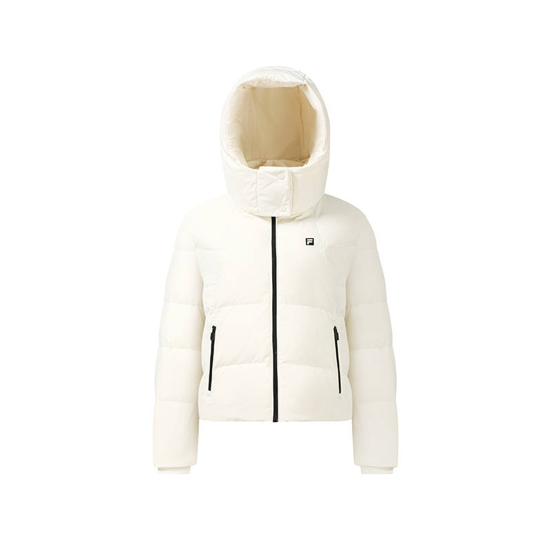 FILA Down Jackets Women's Vanilla White Hooded Non Detachable Moderate Straight Fit