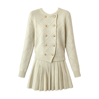 FINDSME GAGA Two Piece Skirt Sets Women's Crew Neck Moderate Short Skirt