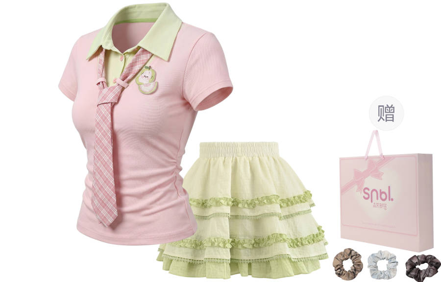 SNBL Two Piece Skirt Sets Women's Polo Collar Moderate Short Skirt