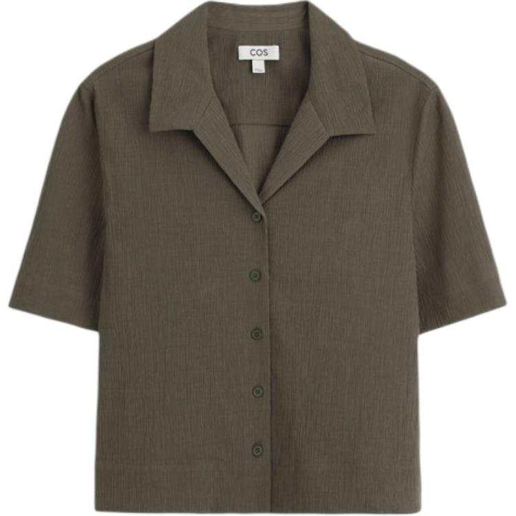 COS Shirts Women's Moor Brown Cuban Collar Moderate Straight Fit