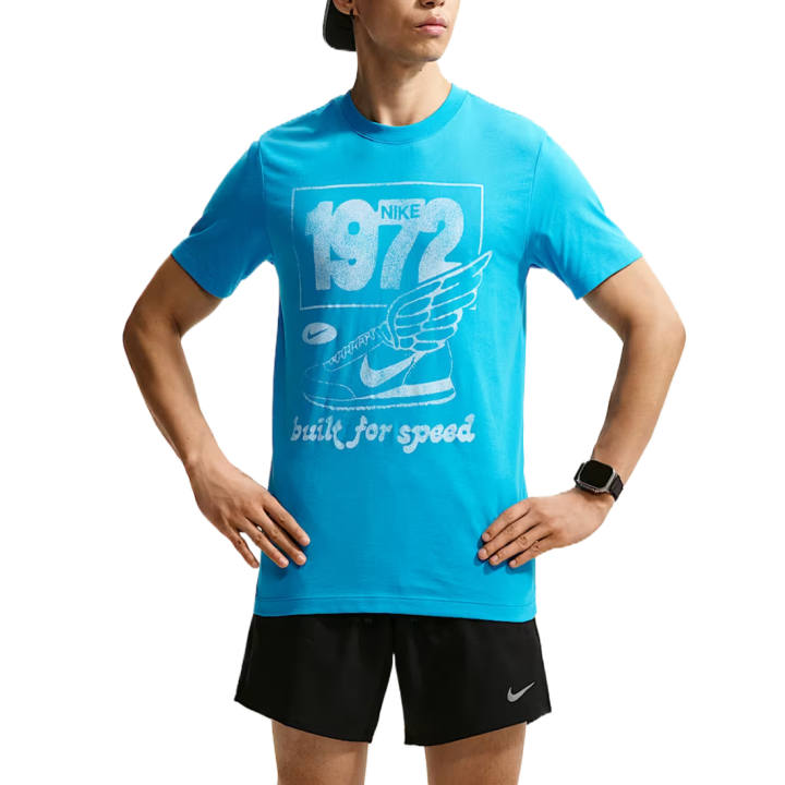 Nike Nike Running T Shirts Men's Light Blue/White Crew Neck Moderate