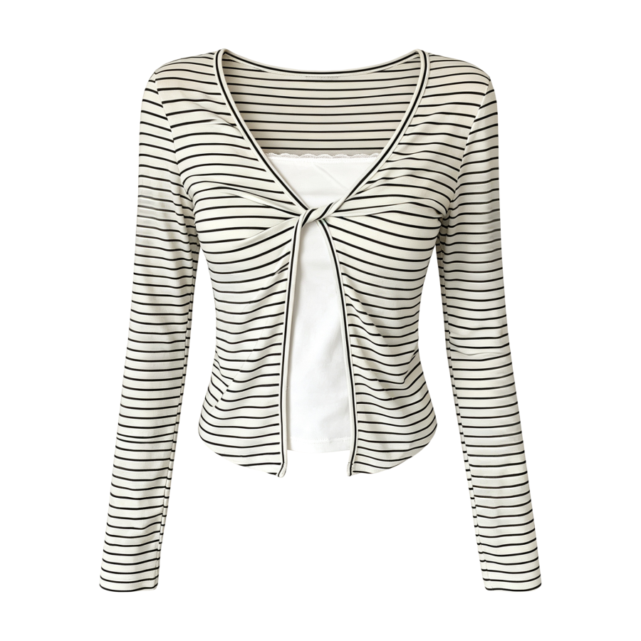 FINDSME GAGA T Shirts Women's V Neck Thin Nipped In Waist