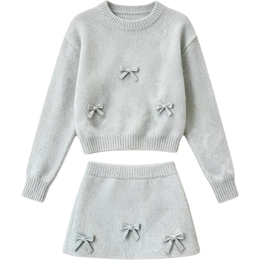 CHARM GLOW Two Piece Skirt Sets Women's Crew Neck Thickened Short Skirt