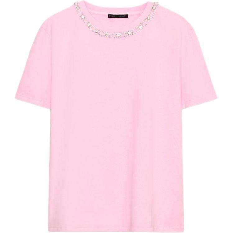 ZARA T Shirts Women's Pink Crew Neck