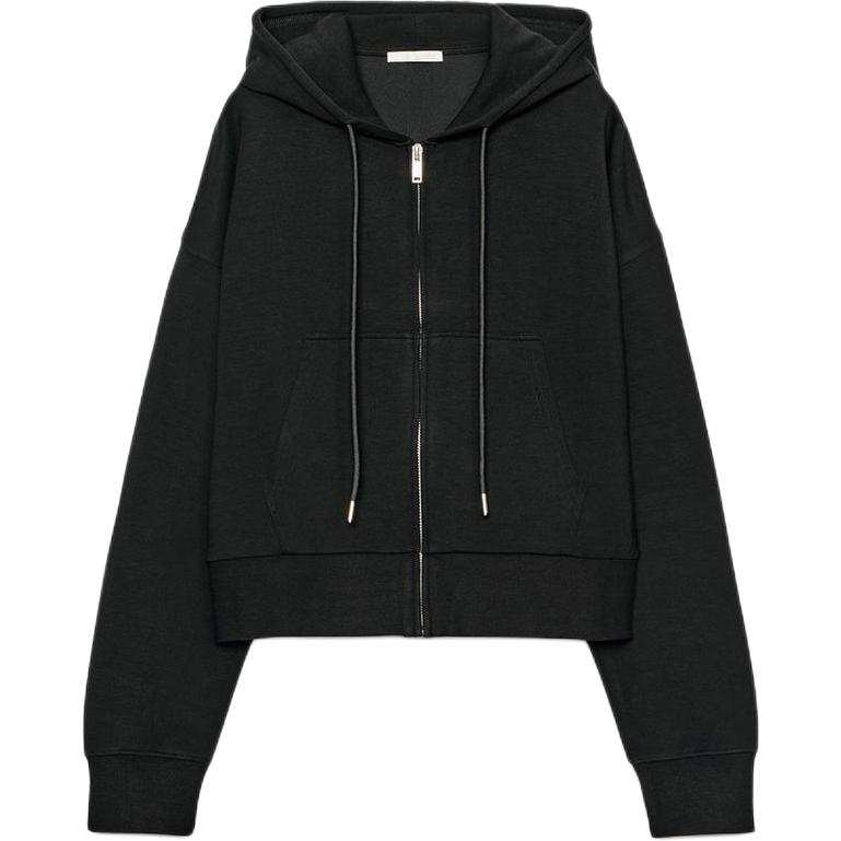 ZARA Sweatshirts Women's Black Hooded Non Detachable Moderate