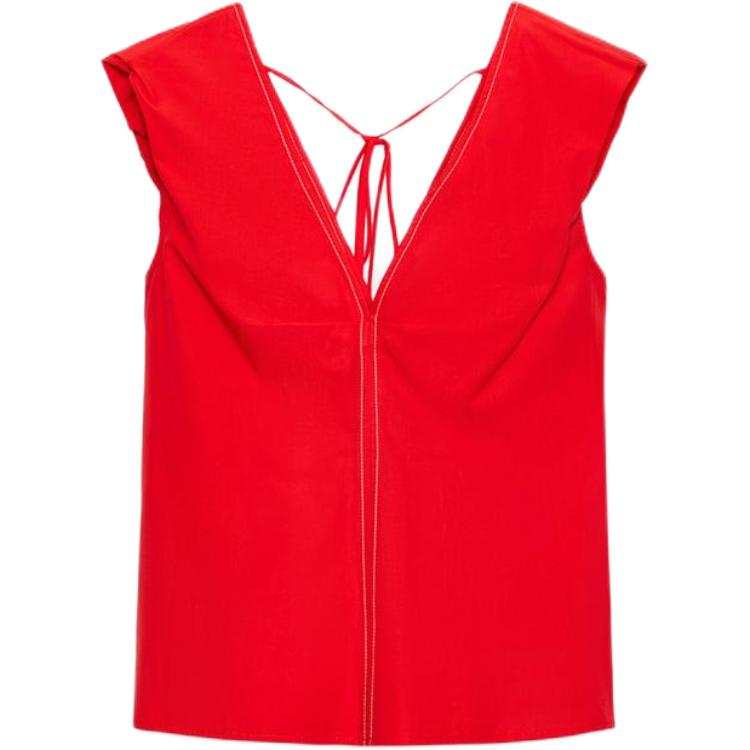 ZARA Tank Tops Women's Coral Red V Neck Straight Fit