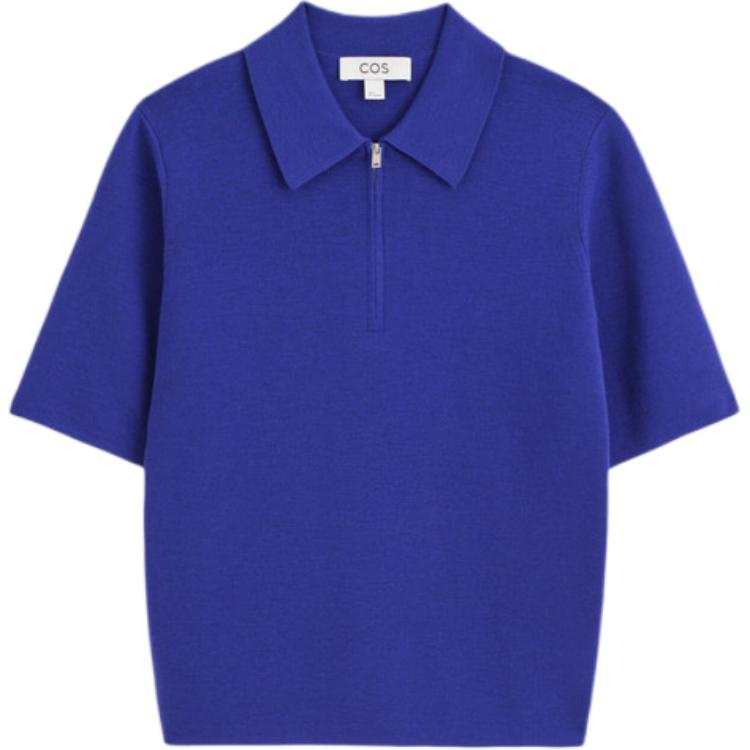 COS Polo Shirts Women's Cobalt Blue Lapel Moderate Straight Fit