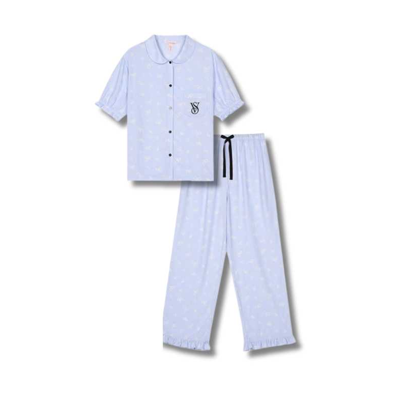 Victoria's Secret Pajama Set Women's Bubbles Milk Blue