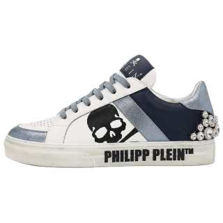 PHILIPP PLEIN Skateboard Shoes Women's Low Top Blue With White Lettering