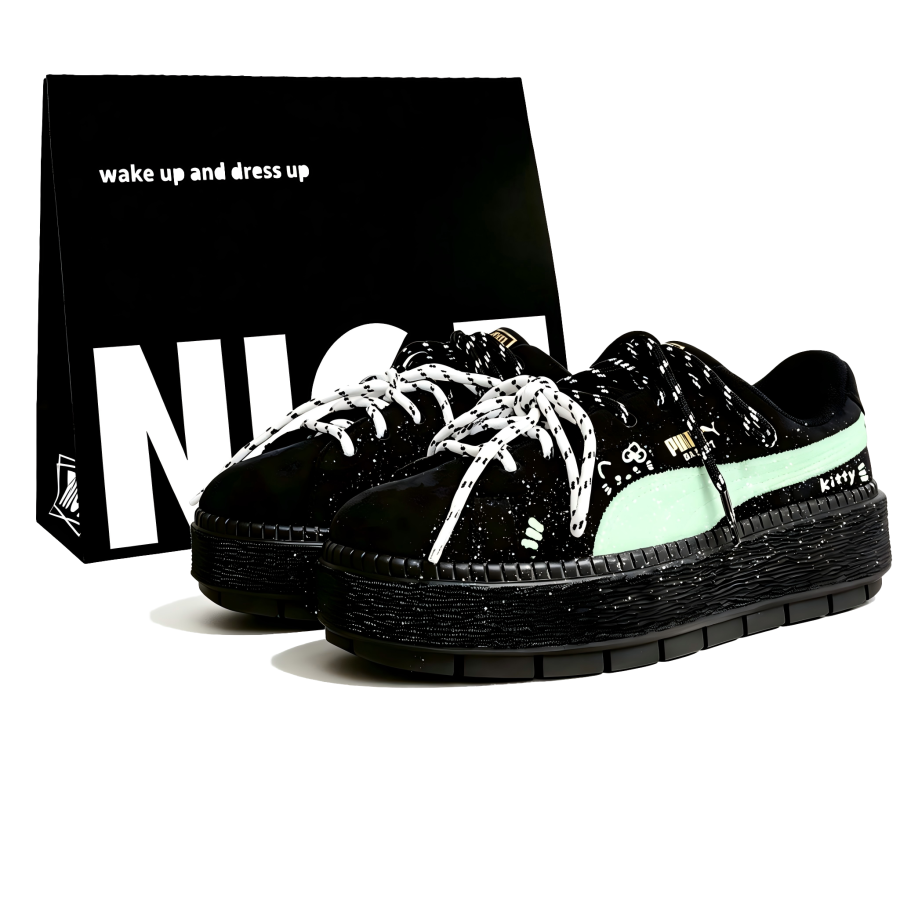 PUMA Platform Trace Skateboard Shoes Women's Low Top Black Green